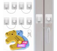 5 x Window Strainer + Anti-Finger Pliers and Ebook Included - Adhesive Block No Drilling - Safety Locks - PVC Stainless Restrictor Cable - Suitable for Children and Pets - Protect