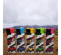 5 x WINDPROOF LIGHTERS ** COLORFUL CARS** FANCY TOP RED*BLUE*YELLOW*GREEN *PINK Highly Powerful Jet Flame MAXI SIZE GAS REFILLABLE ADJUSTABLE FLAME XMAS GIFT SET