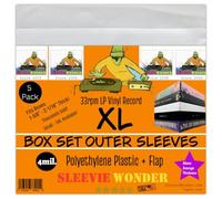 5 XL Box Set Outer Sleeves Fits 6-8 LP Vinyl Record Albums 15" with Flap 4mil Polyethylene Plastic NAF Boxset (+ 1 Free dj Magnet)