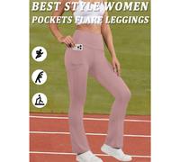 (-5, XS) Women's Super Soft Flare Pants with Pockets High Waisted Tummy Control Workout Yoga Push Up Gym Fitness Leggings Bell Bottoms