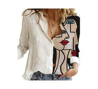 (5, XXL) Women Spring And Autumn Long Sleeve Polo Neck Fashion Print Loose Relaxed Comfortable Slim Elegant Commuter Popular Tops