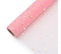5 Yard Creative Star and Moon Sequin Flower Wrapping Paper Roll Soft Yarn Gift Wrapping Mesh(Pink)