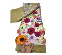 5 Yards 3D Three Dimensional Applique Embroidery Fabric Single Sided Positioning Full Length Lace Mesh Dress Accessories(5)