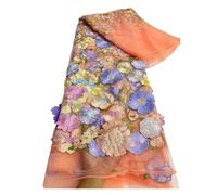 5 Yards 3D Three Dimensional Applique Embroidery Fabric Single Sided Positioning Full Length Lace Mesh Dress Accessories(15)