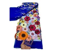 5 Yards 3D Three Dimensional Applique Embroidery Fabric Single Sided Positioning Full Length Lace Mesh Dress Accessories(2)