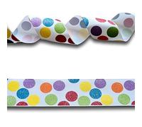 5 Yards (4.57 metres) White with Rainbow Glitter Polka Dots Spots Grosgrain Ribbon 38mm Wide, Ideal for Craft Projects, Scrapbooking, DIY Hair Bows, Present Wrapping etc.