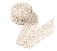 5 Yards Beige Fringe Trim, 2.17” Wide Polyester Gold Tassel for Sewing Curtain Embellishments Lamp Shade, Fabric Lace for DIY Crafts Home Decor Supplies, Boho Fabric Ribbon for Clothes
