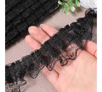 5 Yards Black Lace Ruffle Trim for Crafts Layer Pleated Net Lace Edge Embroidered Sewing Ribbon Edging Trimmings Fabric for Wedding Bridal Dress Present Wrapping Decoration, Width 1-5/8"