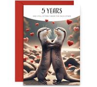 5 Year Anniversary Card - Otterly in Love - Fifth Year Anniversary Card - A5 Size Card with Red Envelope