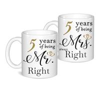 5 Year Anniversary Coffee Mugs Set of 2, 5th Anniversary Wedding Gifts for Wife Husband Parents Grandparents Men Women Him Her, 5 Year Valentines Engagement Couple Cups