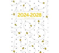 5 Year Diary 2024-2028 | A4 Cute Little Bumble Bees Buzzing on White: Month to View Planner with UK Holidays, Moon Phases, Birthdays & Celebrations, Contacts, Passwords (Five Years)