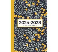 5 Year Diary 2024-2028 | A5 Yellow Botanical Navy Garden: Month to View Planner with UK Holidays, Vision Board, Moon Phases, Birthdays & Celebrations, Contacts, Passwords (Five Years)