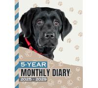 5-Year Monthly Diary 2025-2029: 8.5x11 Daily Dated Notebook / Goal Planning Journal With To Do Lists / Personal Event Organizer Gift / Black Labrador Retriever - Lab Dog Art on Paw Print Pattern Cover