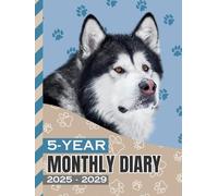5-Year Monthly Diary 2025-2029: Hardcover / 8.5x11 Daily Dated Notebook / Goal Planning Journal With To Do Lists / Personal Event Organizer Gift / Alaskan Malamute Dog Art on Paw Print Pattern Cover