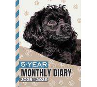 5-Year Monthly Diary 2025-2029: Hardcover / 8.5x11 Daily Dated Notebook / Goal Planning Journal With To Do Lists / Personal Event Organizer Gift / Black Poodle Dog Art on Paw Print Pattern Cover