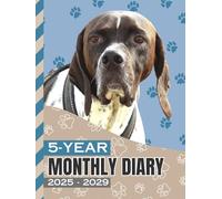 5-Year Monthly Diary 2025-2029: Hardcover / 8.5x11 Daily Dated Notebook / Goal Planning Journal With To Do Lists / Personal Event Organizer Gift / English Pointer Dog Art on Paw Print Pattern Cover