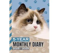 5-Year Monthly Diary 2025-2029: Hardcover / 8.5x11 Daily Dated Notebook / Goal Planning Journal With To Do Lists / Personal Event Organizer Gift / Ragdoll Cat Art on Paw Print Pattern Cover