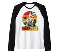 5 Year Old Dinosaur Birthday 5th T Rex Dino Five Saurus Kids Raglan Baseball Tee