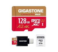 【5-Years Data Recovery】GIGASTONE 128GB Micro SD Card with USB 3.2 Type C Card Reader, 4K Camera Pro MAX, A2 V30 MicroSDXC Memory Card for Gopro, 4K UHD Video, Up to 120/80 MB/s with Adapter
