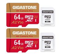 【5-Years Data Recovery】GIGASTONE 64GB Memory Card 2 Pack 4K Pro Camera Compatible with GoPro Switch Speed 95MB/s A2 U3 V30 Micro SDXC Card with SD Adapter