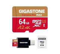 【5-Years Data Recovery】 GIGASTONE 64GB Micro SD Card with USB 3.2 Type C Card Reader, Camera Pro MAX, Speed Up to 100MB/s Compatible with Gopro, DJI, Dash Cam, microSDXC UHS-I A2 V30 U3 C10