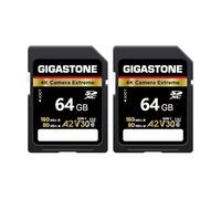 【5-Years Data Recovery】GIGASTONE A2 V30 64GB SDXC Memory Card 2-Pack, 4K Extreme Camera,160MB/s, Digital Camera, U3 UHS-I C10 for 4K UHD Video, with 2 Mini Cases