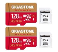[5 Years Free Data Recovery] Gigastone Memory Card 128GB 2 Pack 4K Pro Camera, Compatible with GoPro Switch, Speed 100MB/s. A2 U3 V30 Micro SDXC Card with SD Adapter.