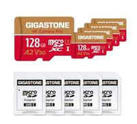 [5 Years Free Data Recovery] Gigastone Memory Card 128GB Pack of 5 Cards, 4K Pro Camera, Compatible with GoPro Switch, Speed 100MB/s. A2 U3 V30 Micro SDXC Card with SD Adapter.
