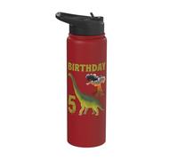 5 Years Old Birthday Boy Dino Volcano - 5th B-Day Stainless Steel Insulated Water Bottle
