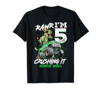 5 Years Old Since 2021 5th Birthday T Rex Monster Truck Boys T-Shirt