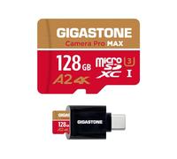 [5-Yrs Free Data Recovery] GIGASTONE 128GB Micro SD Card with USB 3.2 Type C Card Reader, 4K Camera Pro MAX, A2 V30 MicroSDXC Memory Card for Gopro, 4K UHD Video, Up to 120/80 MB/s with Adapter