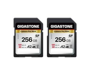[5-Yrs Free Data Recovery] GIGASTONE 256GB 2-Pack SD Card, 4K Camera Pro MAX, A2 4K SDXC Memory Card High Speed 4K UHD Video Compatible with Canon Nikon Sony Kodak Digital Camera, with 1 Mini case
