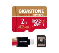 [5-Yrs Free Data Recovery] Gigastone 2TB Micro SD Card, 4K Camera Pro DDR200, R/W up to 170/140MB/s, 4K UHD Video Recording for DJI, Drone, MicroSDXC UHS-I U3 A2 V30, with Adapter & USB-C Card Reader