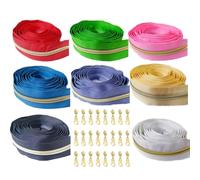 #5 Zipper Tape,Gold Teeth Nylon Zipper by The Yard,24 Yards Tape with 24PCS Pulls for Tailor Sewing Crafts (8 Color-3 Yards Each Tape)