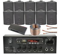 5 Zone Bluetooth Speaker Kit 10x 70W Black Wall Mount Home Bar Stereo Amplifier