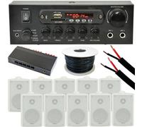 5 Zone Outdoor Bluetooth System 10x Weatherproof White Speaker Garden Stereo Kit Loops White One Size