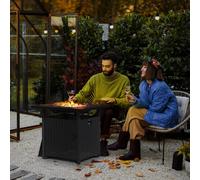 Outsunny 50,000 BTU Rattan Fire Pits for Garden, Propane Fire Pit Table, Black, Black