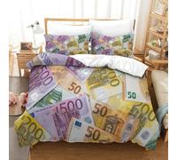 50 100 200 500 Euro Bannotes Teens Bedding Set Full Size Comforter Set 3Pcs Breathable Duvet Cover Set Ultra Soft 3D Money Theme Quilt Set with Zipper Closure Room Decor for All Ages Double(200x200cm)