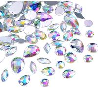50 100 500 Sparkly Mix Flat Back Rhinestone Teardrop Large AB Bead Diamante Gem Crystal Teardrop Pear Rhinestones 18mm Big AB Iridescent Sewing 2 Holes sew (50 Pack)