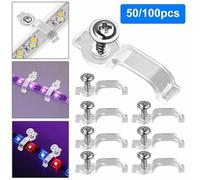 50/100 Pack LED Strip Light Mounting Brackets with Anti-Rust Screws, 10mm Transparent Fixing Clips Compatible with 3528/5050/5630/3014 , for Ultra-Thin Retaining(100PCS)