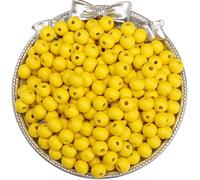 50-100Pcs Solid Color Wooden Beads Loose Spacer Round for Jewelry Making DIY Beaded Bracelets Necklace Accessories for Adult DIY Craft(Yellow 50pcs)