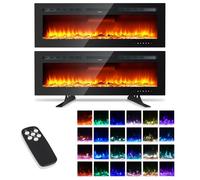 50"/127Cm Electric Fireplace, 220v/1800w Wall Mounted Electric Fire for Living Room, 12 LED Colour Flame Effect, Remote and Touch Screen Control, 5-Level Brightness, Overheat Protection
