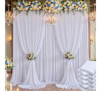 50×14 ft White Wrinkle Free Backdrop Curtain for Wedding Parties, 10 Panels 5×14ft Height Soft Silky Polyester Backdrop Drapes White Photo Back Drop Curtains for Birthday Photography Background Cloth