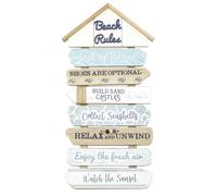 50.5 cm Beach Rules Wooden Sign Nautical Decor Wall Art - Decorative Coastal Wall Mounted Beach Hut Plaque