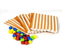 50 5" x 7" Gold Colour Striped Candy Sweet Paper Bags | Wedding Buffet Favour Cake Gift Pick n Mix Shop | Premium Quality UK Made