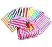 50 5" x 7" Mixed Colours Striped Candy Sweet Paper Bags | Wedding Buffet Favour Cake Gift Pick n Mix Shop | Premium Quality UK Made (Mixed, Qty: 50 Bags)