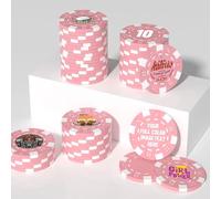 50-500 Custom Clay Poker Chips, Personalized 11.5g Casino-Grade Clay Composite Poker Chips with Logo, 40mm Heavyweight Drink Tokens for Bar,Parties,Game Night,Weddings, Events,Golf Club (Pink)