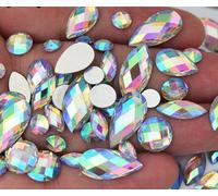 50 500 Flat Back Rhinestone Mix 4mm 8mm 13mm 14mm 15mm Teardrop Assorted AB Bead Diamante Gem Large Small Bag Crystal Teardrop Pear Nail Art Rhinestones Small Medium AB Iridescent (500 Wholesale lot)