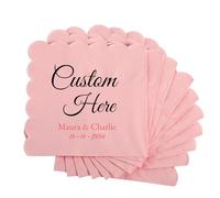 50-500 Pcs Personalised Scalloped Wedding Napkin, Custom Printed Name & Text Cocktail Party Napkins, Disposable with Elegant Box for Decorate The Table Dessert Counter