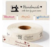 50-500pcs Custom 100% Cotton Sewing Labels - Personalized Fabric Tags for Clothing, Quilts & Handmade Items, Single-Color Printing, Washable & Durable, Machine or Hand Sew, Pre-Cut or Ribbon Roll